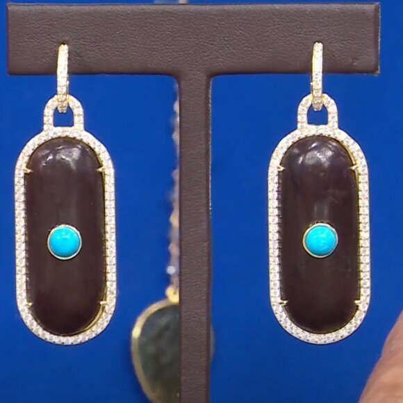 Rarities Carol Brodie Gold Plated Turquoise Colored Magnesite Wood Earrings Nwt